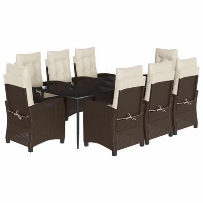 vidaXL 9 Piece Patio Dining Set with Cushions Brown Poly Rattan-2