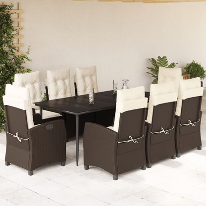 vidaXL 9 Piece Patio Dining Set with Cushions Brown Poly Rattan-0