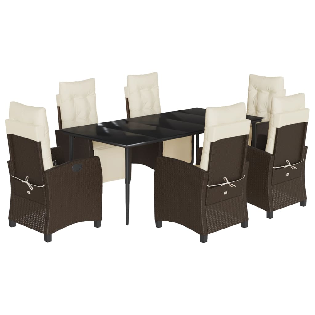 vidaXL 7 Piece Patio Dining Set with Cushions Brown Poly Rattan-2
