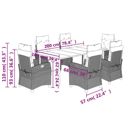 vidaXL 7 Piece Patio Dining Set with Cushions Brown Poly Rattan-3
