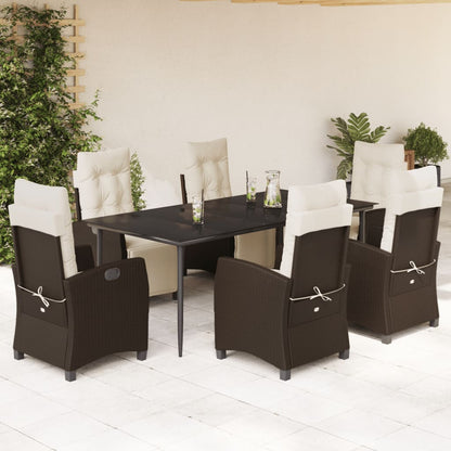 vidaXL 7 Piece Patio Dining Set with Cushions Brown Poly Rattan-0