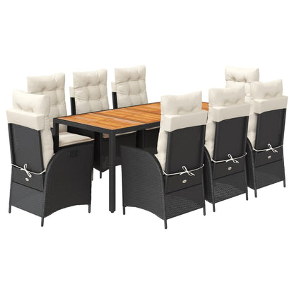 vidaXL 9 Piece Patio Dining Set with Cushions Black Poly Rattan-1