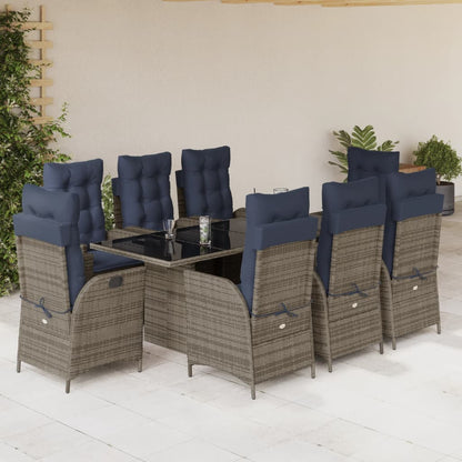 vidaXL 9 Piece Patio Dining Set with Cushions Gray Poly Rattan-0