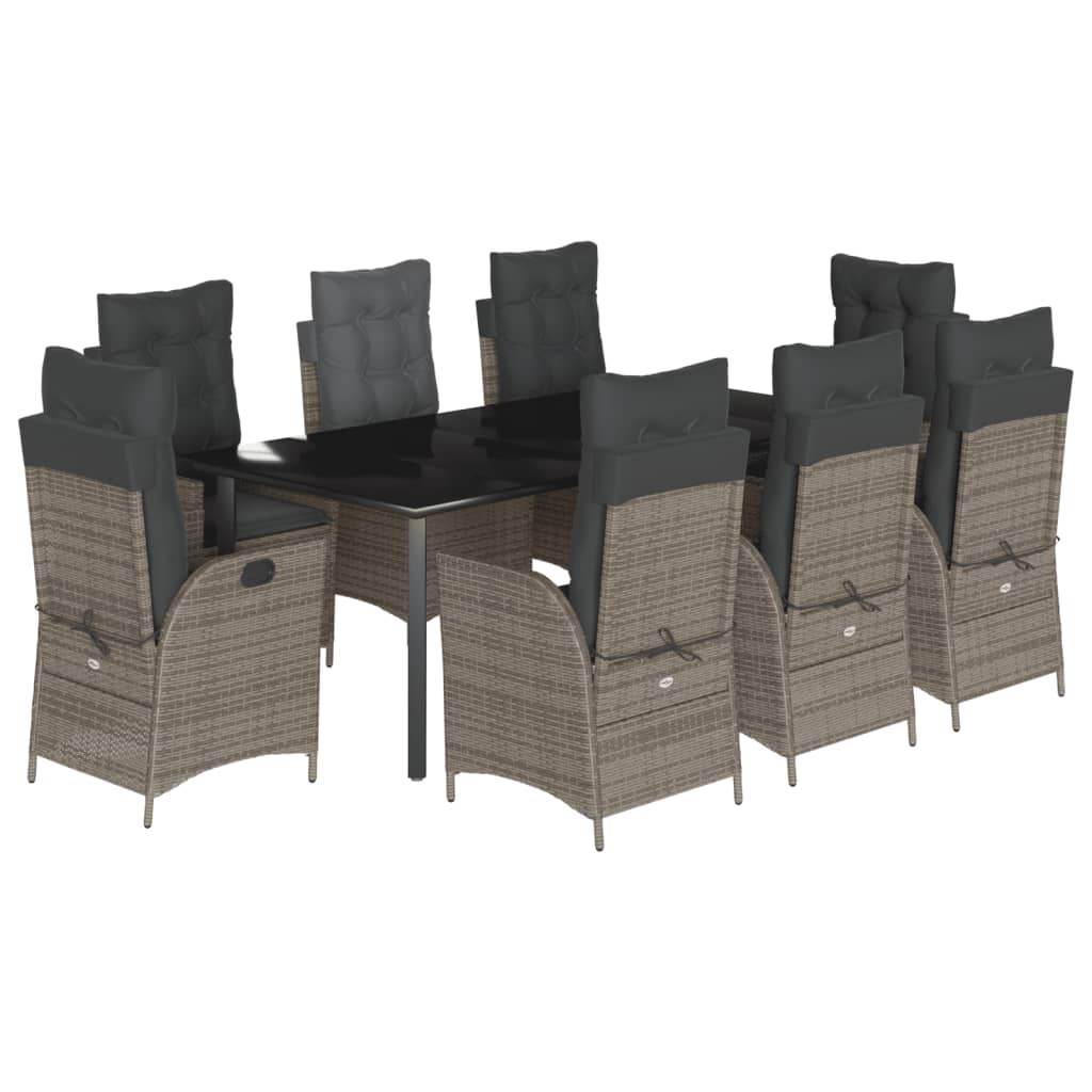 vidaXL 9 Piece Patio Dining Set with Cushions Gray Poly Rattan-1