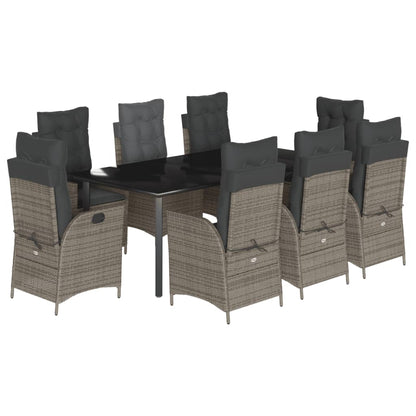 vidaXL 9 Piece Patio Dining Set with Cushions Gray Poly Rattan-1
