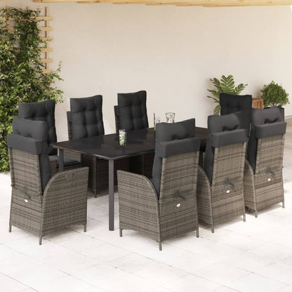 vidaXL 9 Piece Patio Dining Set with Cushions Gray Poly Rattan-0