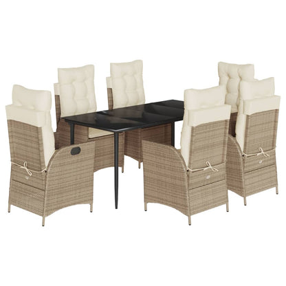 vidaXL 7 Piece Patio Dining Set with Cushions Beige Poly Rattan-1