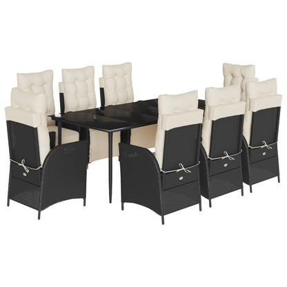 vidaXL 9 Piece Patio Dining Set with Cushions Black Poly Rattan-2
