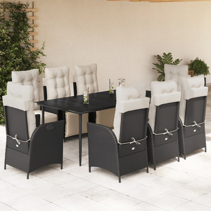 vidaXL 9 Piece Patio Dining Set with Cushions Black Poly Rattan-0