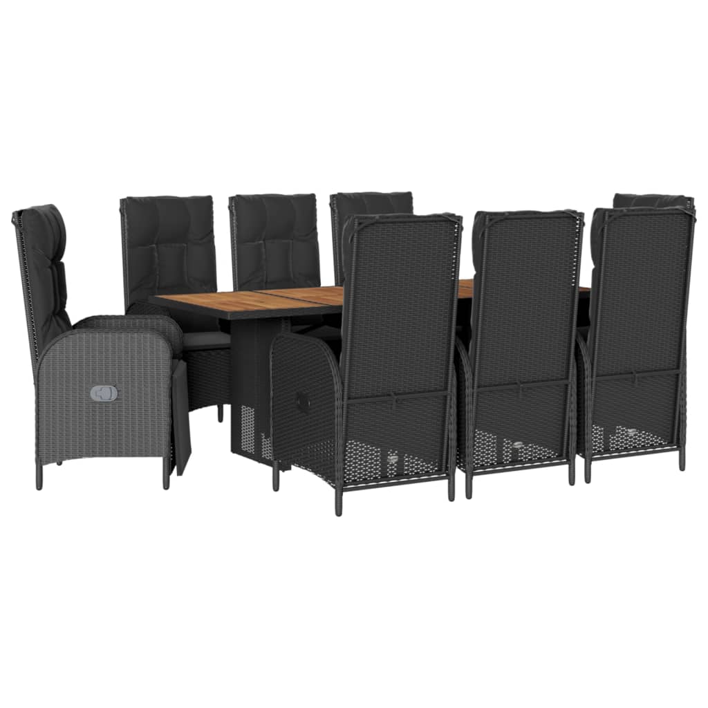vidaXL 9 Piece Patio Dining Set with Cushions Black Poly Rattan-1