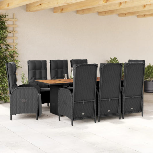 vidaXL 9 Piece Patio Dining Set with Cushions Black Poly Rattan-0