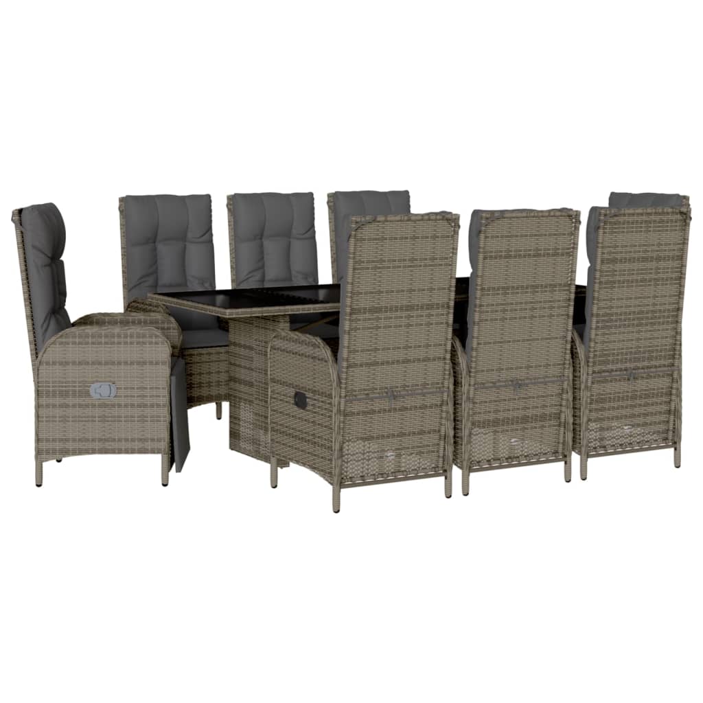 vidaXL 9 Piece Patio Dining Set with Cushions Gray Poly Rattan-1