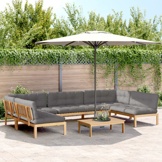 6-piece black solid wood garden lounge set with cushions.

