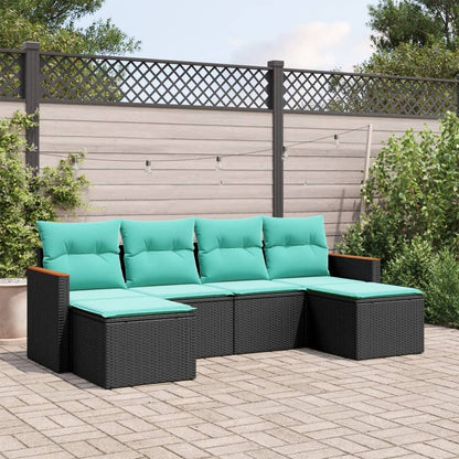 vidaXL 6 Piece Patio Sofa Set with Cushions Black Poly Rattan-0