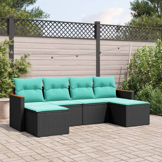vidaXL 6 Piece Patio Sofa Set with Cushions Black Poly Rattan-0