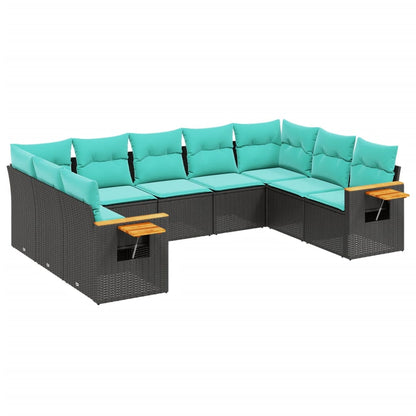 vidaXL 9 Piece Patio Sofa Set with Cushions Black Poly Rattan-1