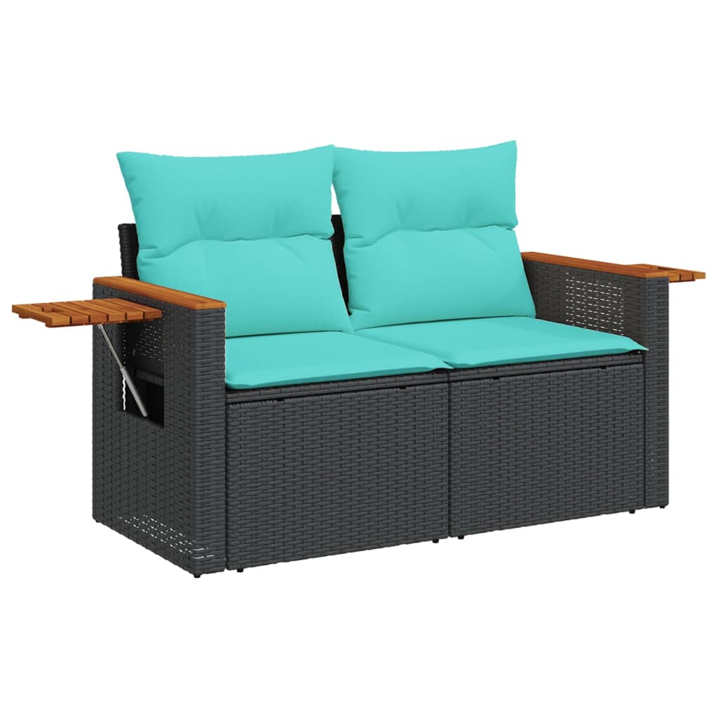 vidaXL 9 Piece Patio Sofa Set with Cushions Black Poly Rattan-3