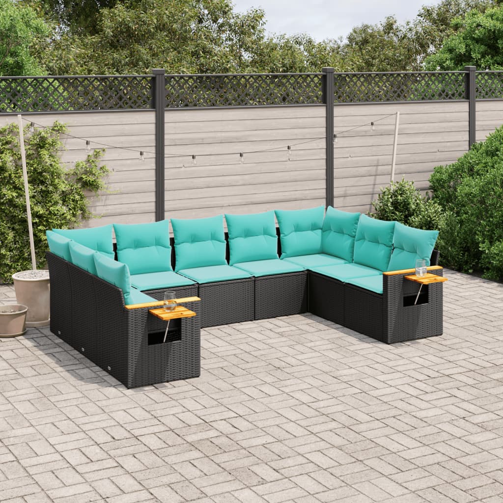 vidaXL 9 Piece Patio Sofa Set with Cushions Black Poly Rattan-0
