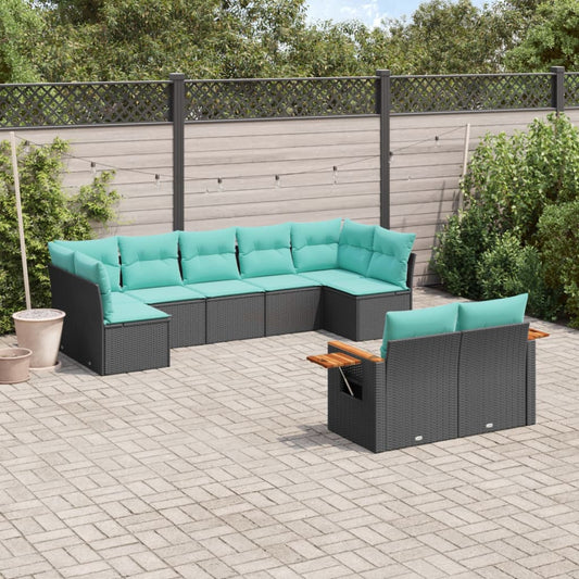 vidaXL 9 Piece Patio Sofa Set with Cushions Black Poly Rattan-0
