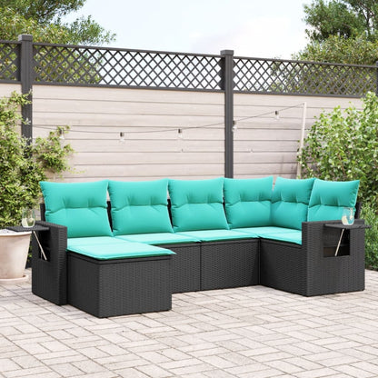 vidaXL 6 Piece Patio Sofa Set with Cushions Black Poly Rattan-0