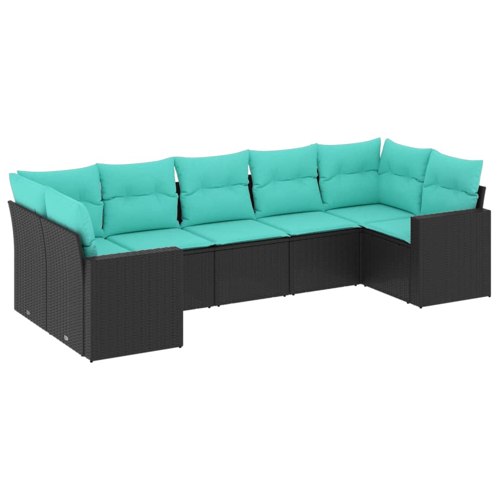 vidaXL 7 Piece Patio Sofa Set with Cushions Black Poly Rattan-1