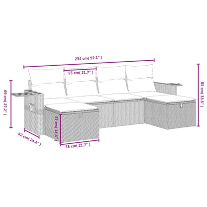 vidaXL 6 Piece Patio Sofa Set with Cushions Black Poly Rattan-1