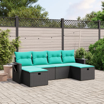 vidaXL 6 Piece Patio Sofa Set with Cushions Black Poly Rattan-0