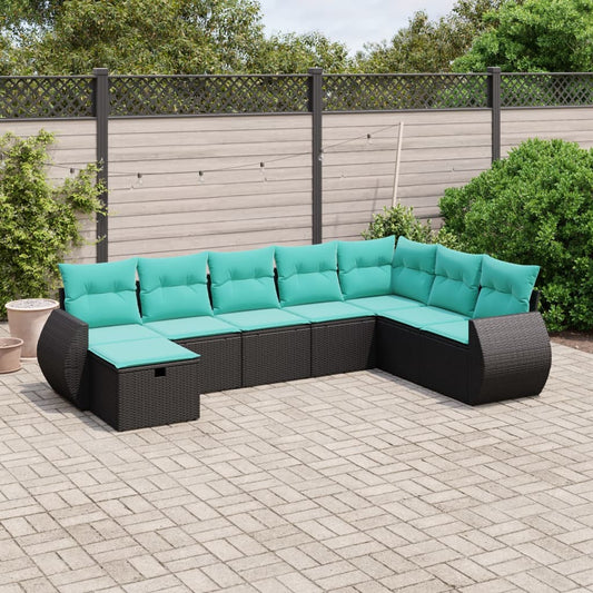 vidaXL 8 Piece Patio Sofa Set with Cushions Black Poly Rattan-0