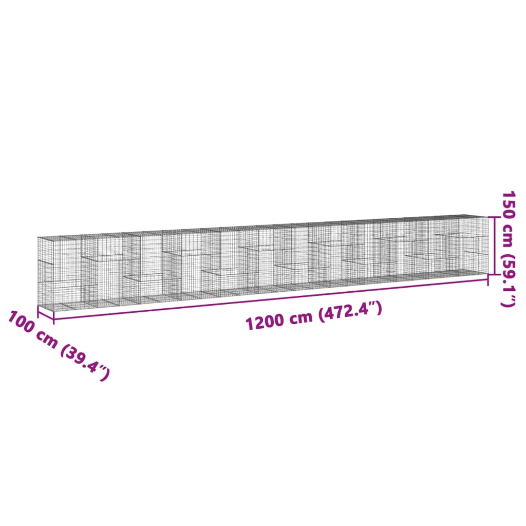 vidaXL Gabion Basket with Cover Stone Cage Retaining Wall Galvanized Iron-2