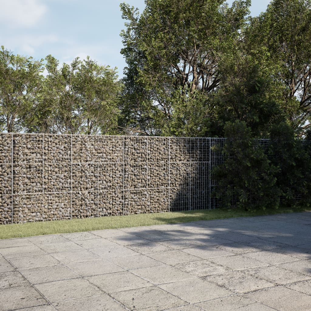 vidaXL Gabion Basket with Cover Stone Cage Retaining Wall Galvanized Iron-0