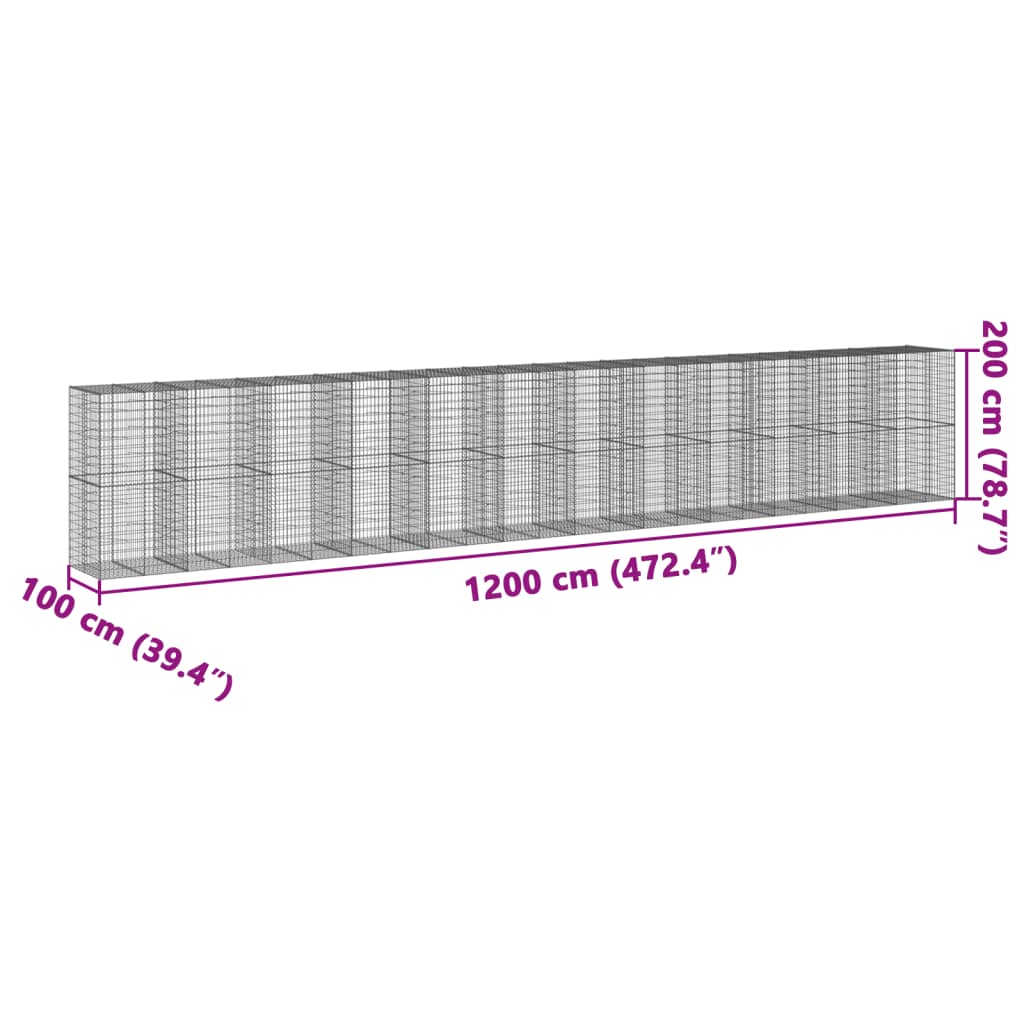 vidaXL Gabion Basket with Cover Stone Cage Retaining Wall Galvanized Iron-3