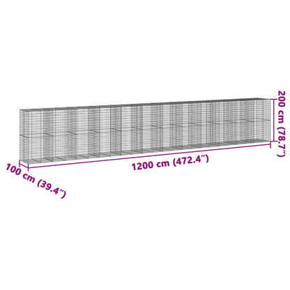 vidaXL Gabion Basket with Cover Stone Cage Retaining Wall Galvanized Iron-3