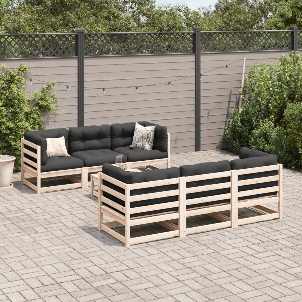 vidaXL 7 Piece Patio Sofa Set with Cushions Solid Wood Pine-2