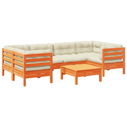 vidaXL 7 Piece Patio Sofa Set with Cushions Wax Brown Solid Wood Pine-1