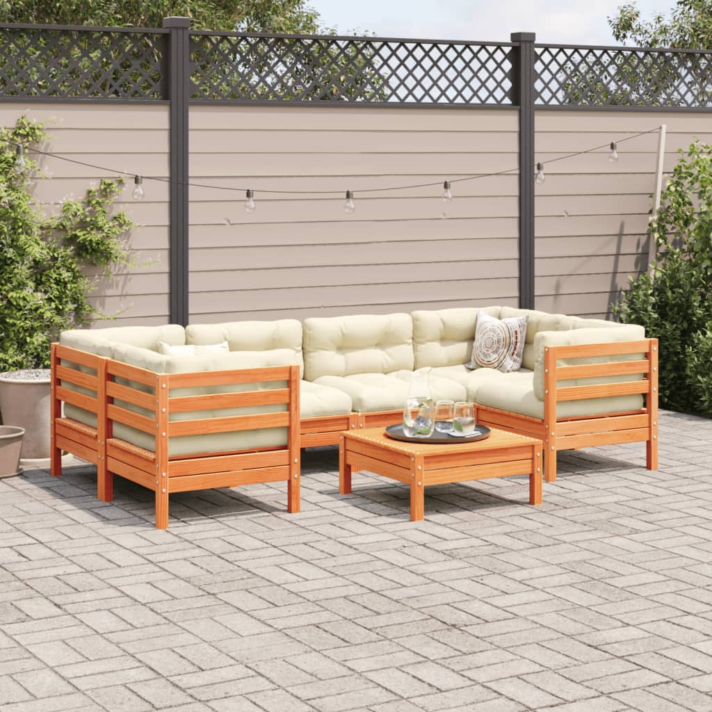 vidaXL 7 Piece Patio Sofa Set with Cushions Wax Brown Solid Wood Pine-2