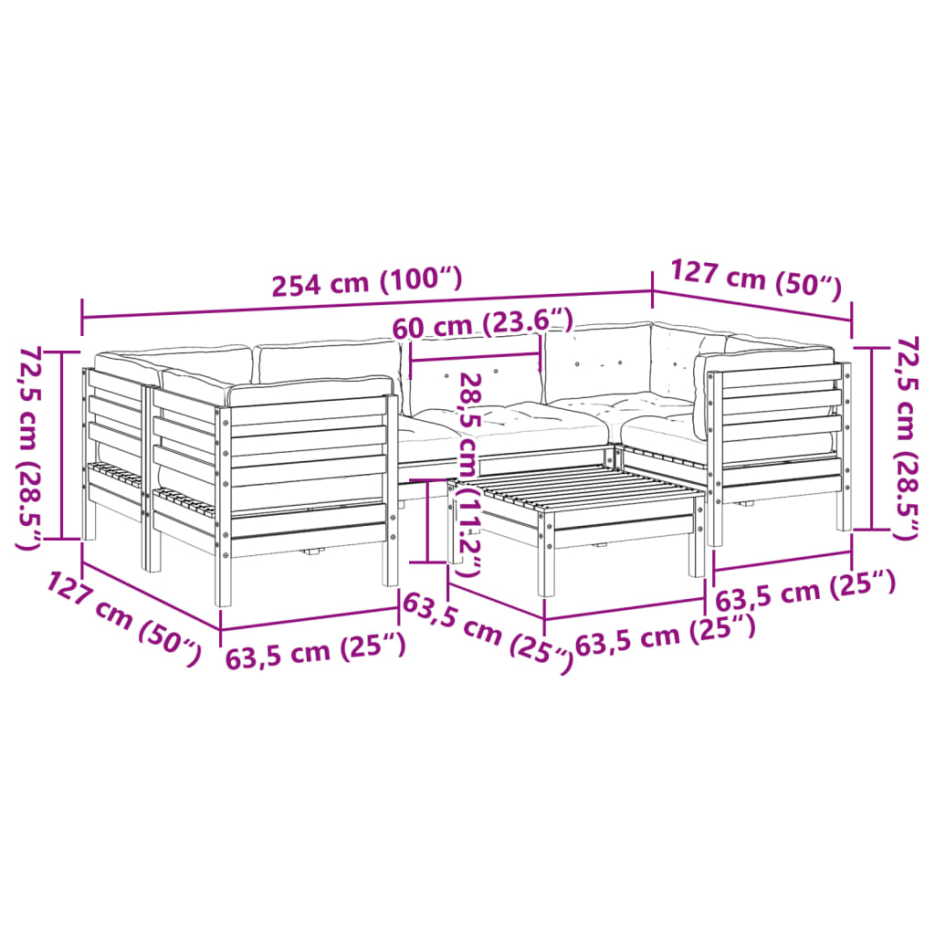 vidaXL 7 Piece Patio Sofa Set with Cushions Wax Brown Solid Wood Pine-3
