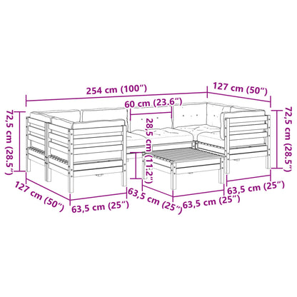 vidaXL 7 Piece Patio Sofa Set with Cushions Wax Brown Solid Wood Pine-3