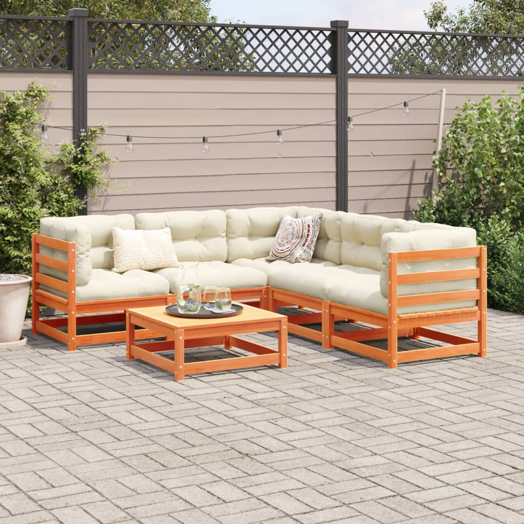vidaXL 6 Piece Patio Sofa Set with Cushions Wax Brown Solid Wood Pine-1