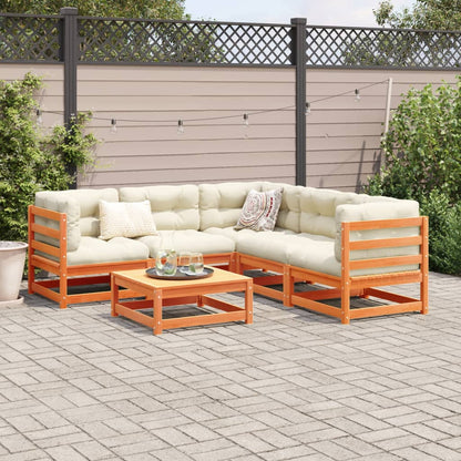 vidaXL 6 Piece Patio Sofa Set with Cushions Wax Brown Solid Wood Pine-1