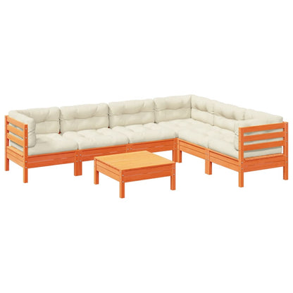 vidaXL 7 Piece Patio Sofa Set with Cushions Wax Brown Solid Wood Pine-1