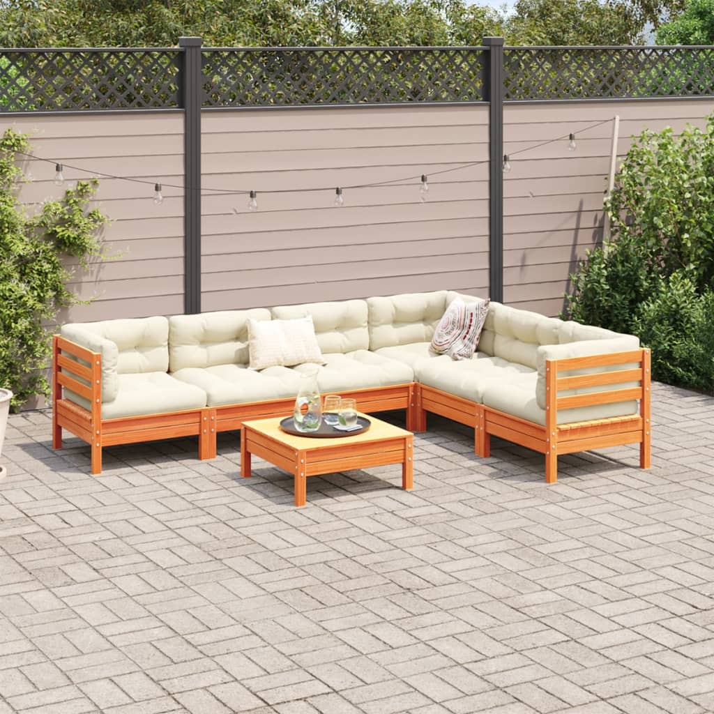 vidaXL 7 Piece Patio Sofa Set with Cushions Wax Brown Solid Wood Pine-2