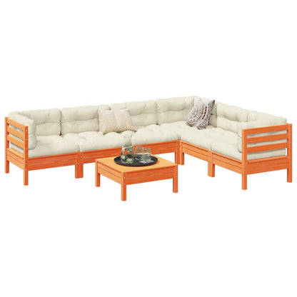 vidaXL 7 Piece Patio Sofa Set with Cushions Wax Brown Solid Wood Pine-0