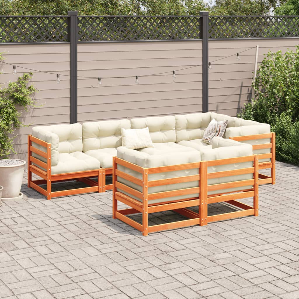 vidaXL 7 Piece Patio Sofa Set Wax Brown Solid Wood Pine-2