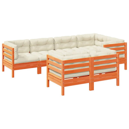 vidaXL 7 Piece Patio Sofa Set with Cushions Wax Brown Solid Wood Pine-1