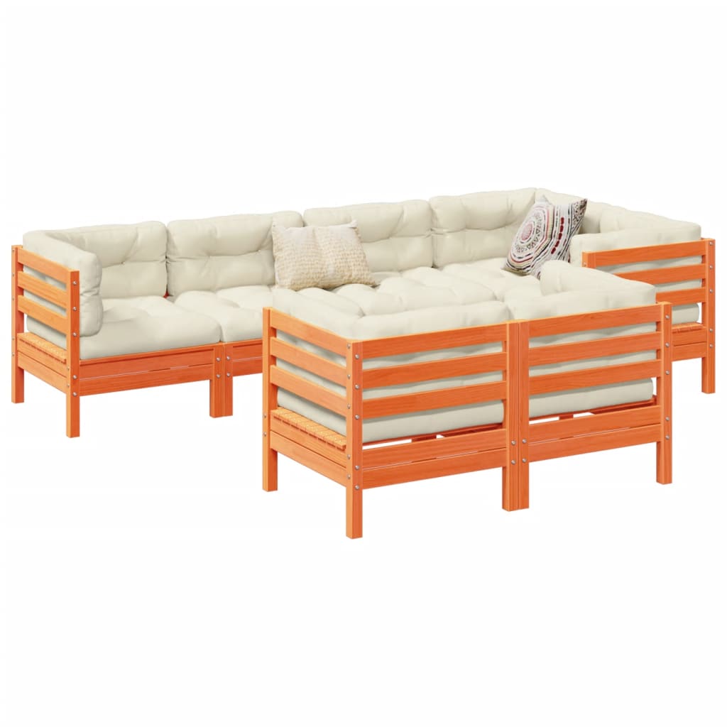 vidaXL 7 Piece Patio Sofa Set with Cushions Wax Brown Solid Wood Pine-0