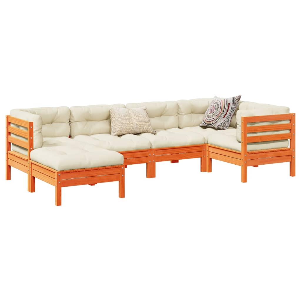 vidaXL 6 Piece Patio Sofa Set with Cushions Wax Brown Solid Wood Pine-0