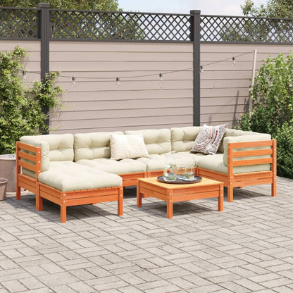 vidaXL 7 Piece Patio Sofa Set with Cushions Wax Brown Solid Wood Pine-1