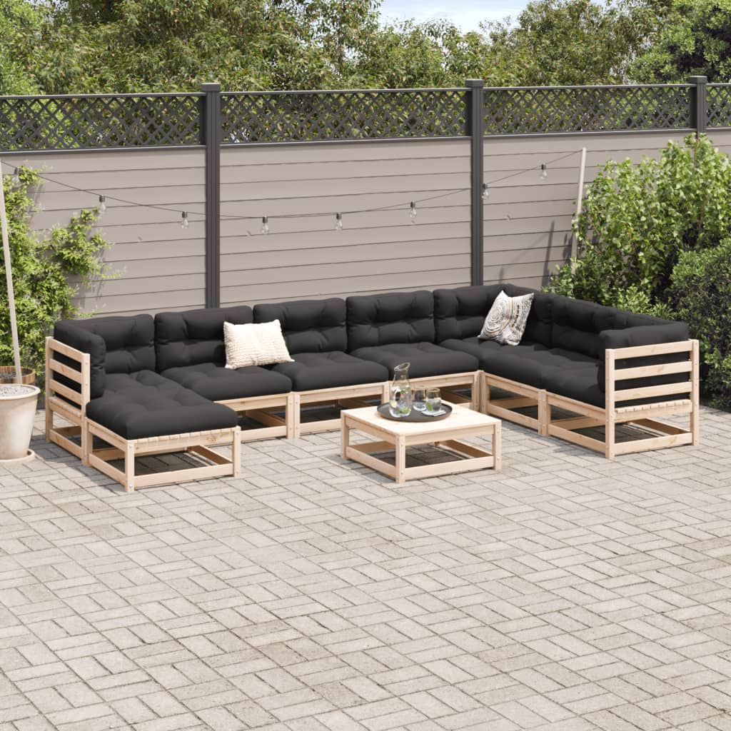 vidaXL 9 Piece Patio Sofa Set with Cushions Solid Wood Pine-2
