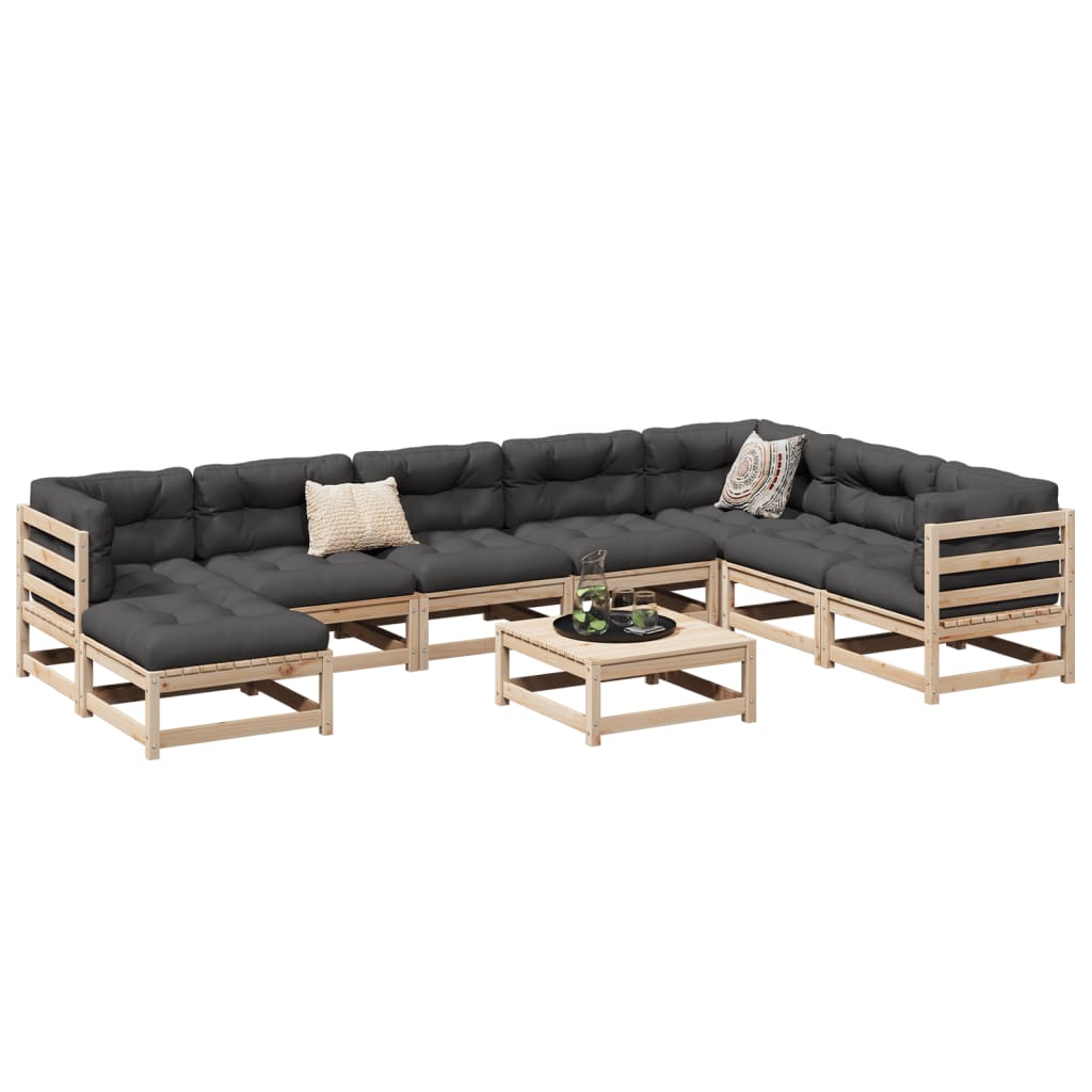 vidaXL 9 Piece Patio Sofa Set with Cushions Solid Wood Pine-0