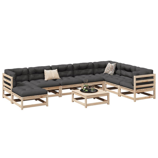 vidaXL 9 Piece Patio Sofa Set with Cushions Solid Wood Pine-0